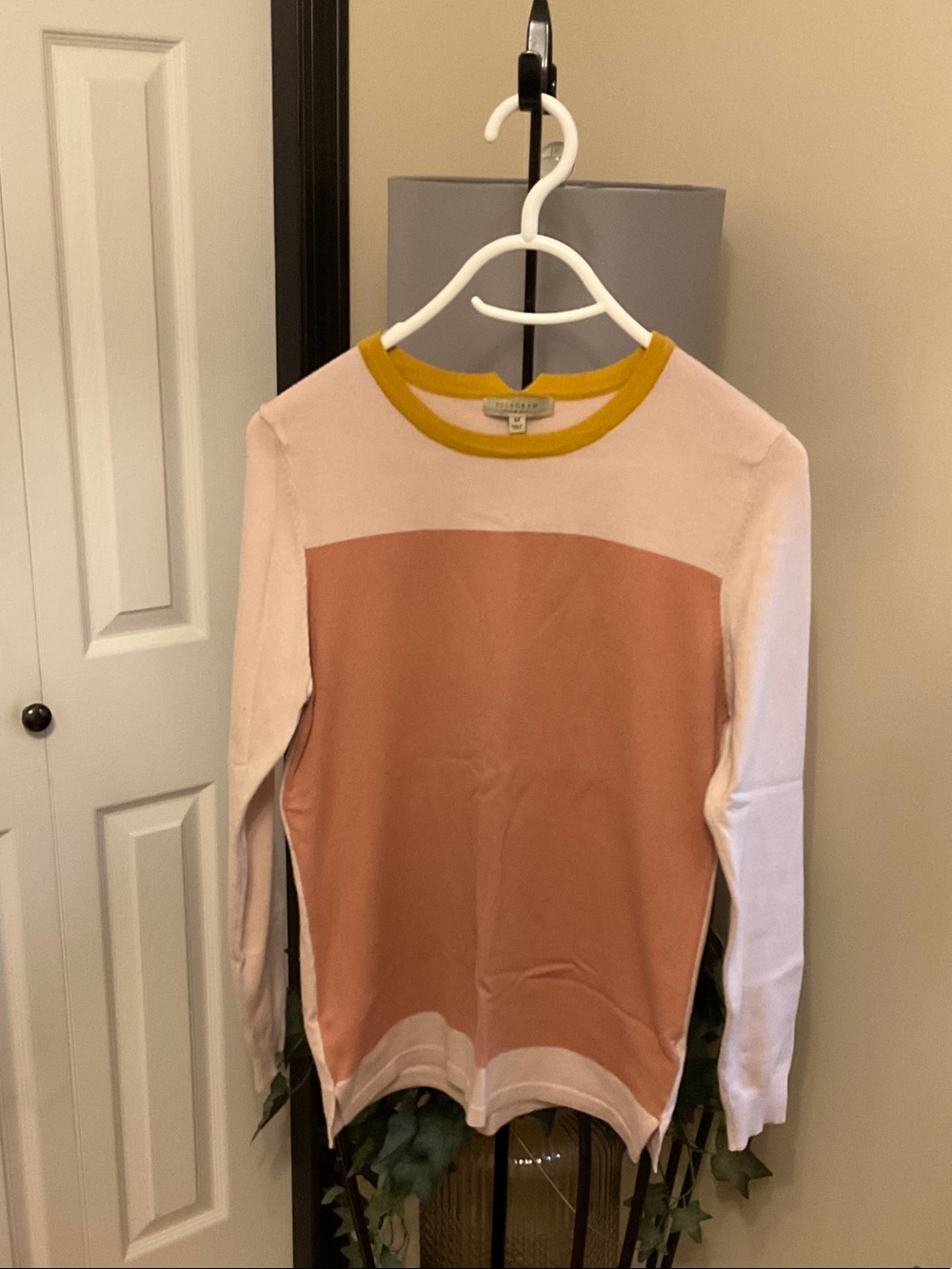 Polagram Pink and Rose Colorblock Crewneck with Mustard Trim